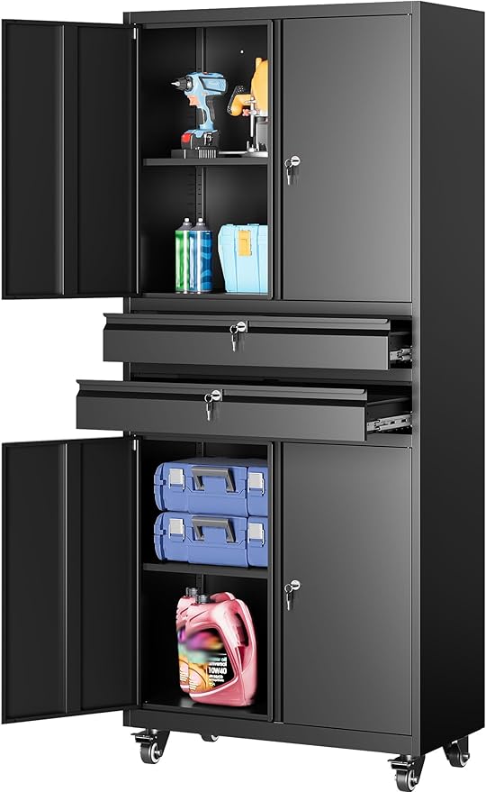 Metal Storage Cabinet with Wheels and Drawers, Rolling Garage Storage Cabinet by SISESOL