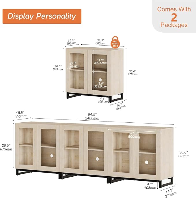 WAMPAT Modern TV Stand with Glass Doors - Image 2