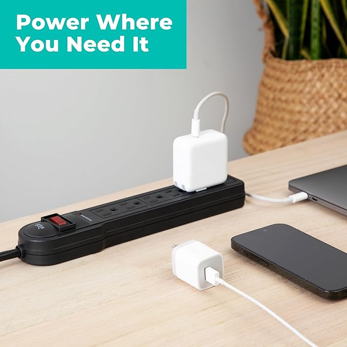 KMC 6-Outlet Surge Protector Power Strip 2-Pack, 900 Joules, 4-Foot Extension - Image 6