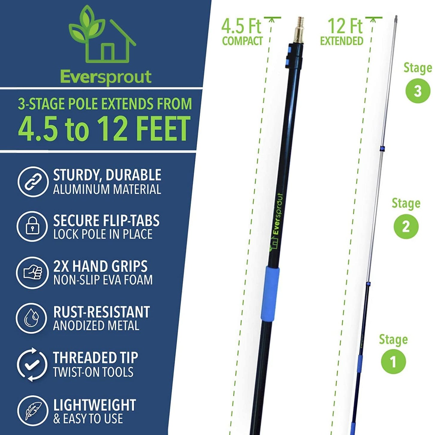 EVERSPROUT 4.5 to 12 Ft Fruit Picker with TwistOn Basket and Extension Pole | Fits 3/4-Inch ACME Poles, Foam-Cushioned Basket, Fits Fruit 1.25 to 5.5 Inches, for Apples, Oranges, Limes, Mangos and More