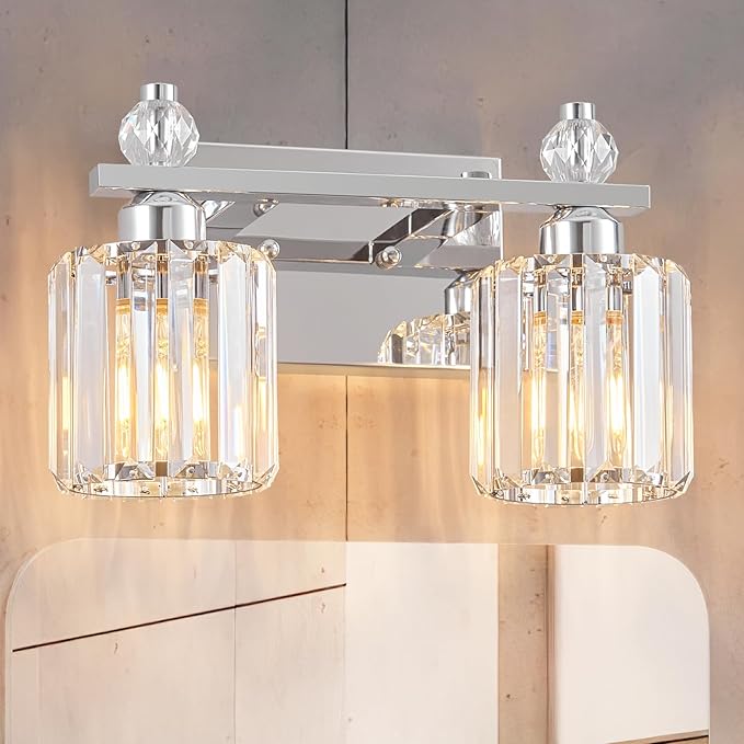 FDPBY Bathroom Vanity Lights 2-Light Chrome Modern Crystal Vanity Light by FDPBY