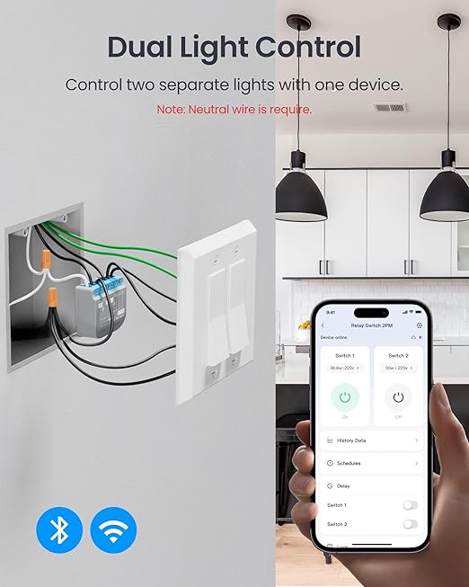 SwitchBot Smart Relay Switch 2PM, Power Metering, Dual Light Control, Built-in - Image 4