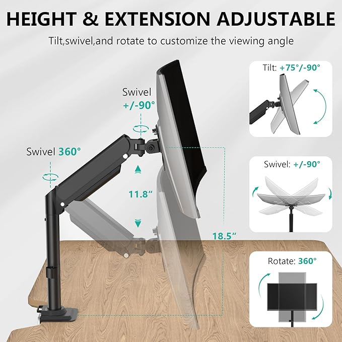 WALI Single Monitor Arm Desk Mount - Image 2