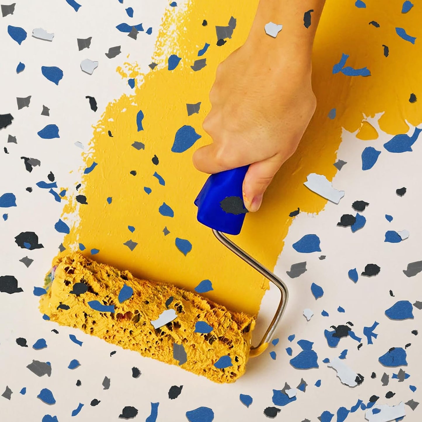 Biaungdo 360G Epoxy Floor Decorative Chips 3-5mm Black White Blue Gray | Natural Rock Material, 4 Color Blend Mix, Easy Sprinkle And Coat, For Garage Basement Workshop Floor, Covers Dirt And Traces