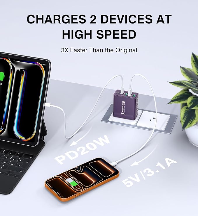 USB C Wall Charger, 60W Charger Block 5-Port PD Fast Charging Blocks, Type C - Image 5