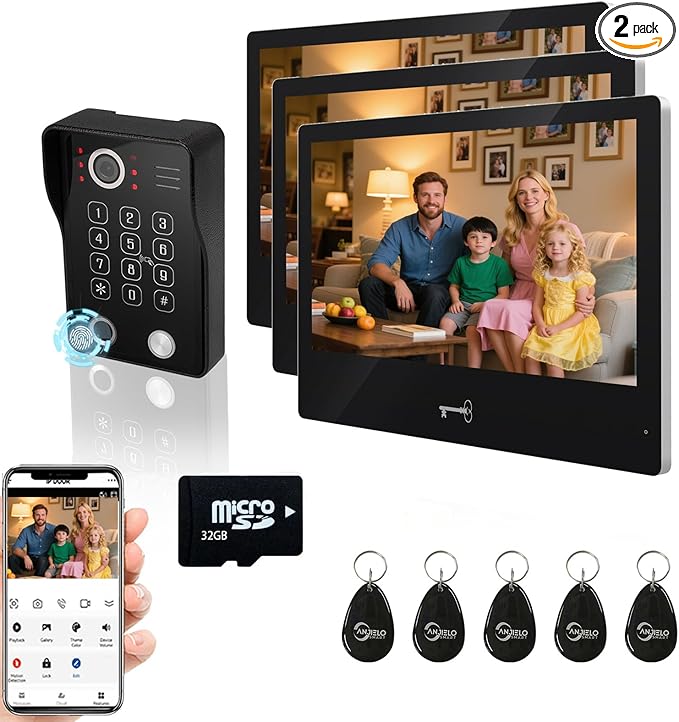 Wired Video Apartment Intercom System, Door Phone Kit, 10 Inch Touch Monitor by ANJIELOSMART