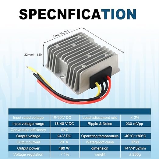 DC 18-36V to 24V Step up Down Converter 20A 480W DC Voltage Regulator Power - Image 5