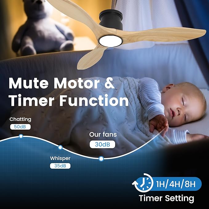 revoici Ceiling Fans with Lights Remote 52inch Solid Amber Color Wood Fan - Image 6