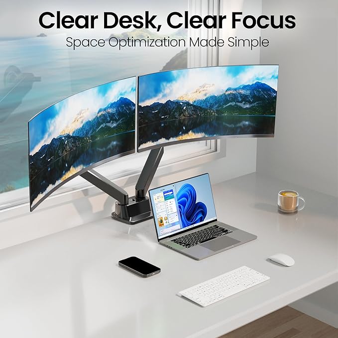 EVEO Premium Dual Monitor Mount 14"-32” Dual Monitor Arm VESA Bracket - Image 4