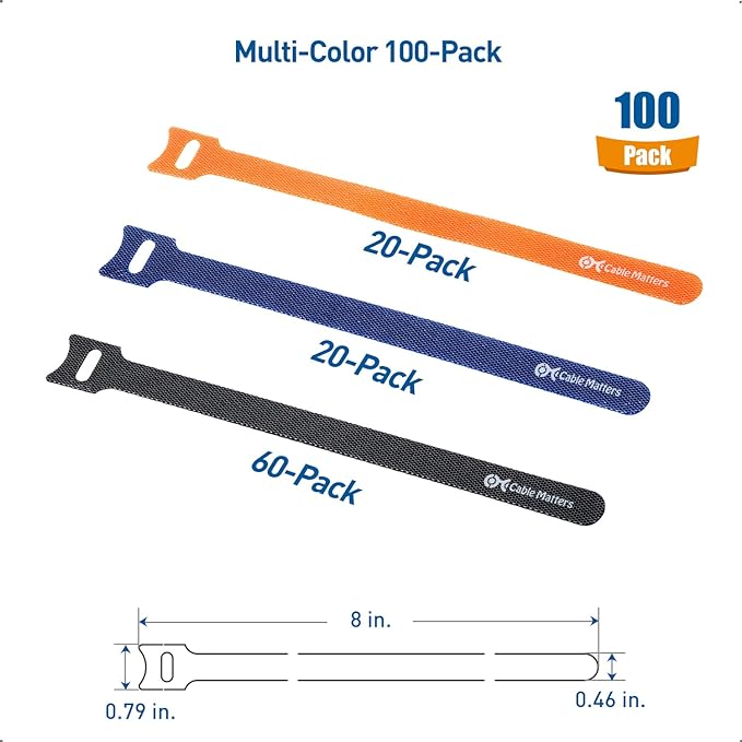 Cable Matters 100-Pack 8-inch Hook-and-Loop Reusable Wire Ties/Cable Ties - Image 3