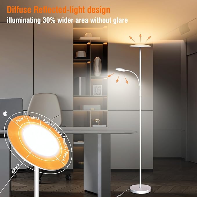 marctronic White Floor Lamps for Living Room, 44W/4500LM Super Bright 2 in 1 - Image 3
