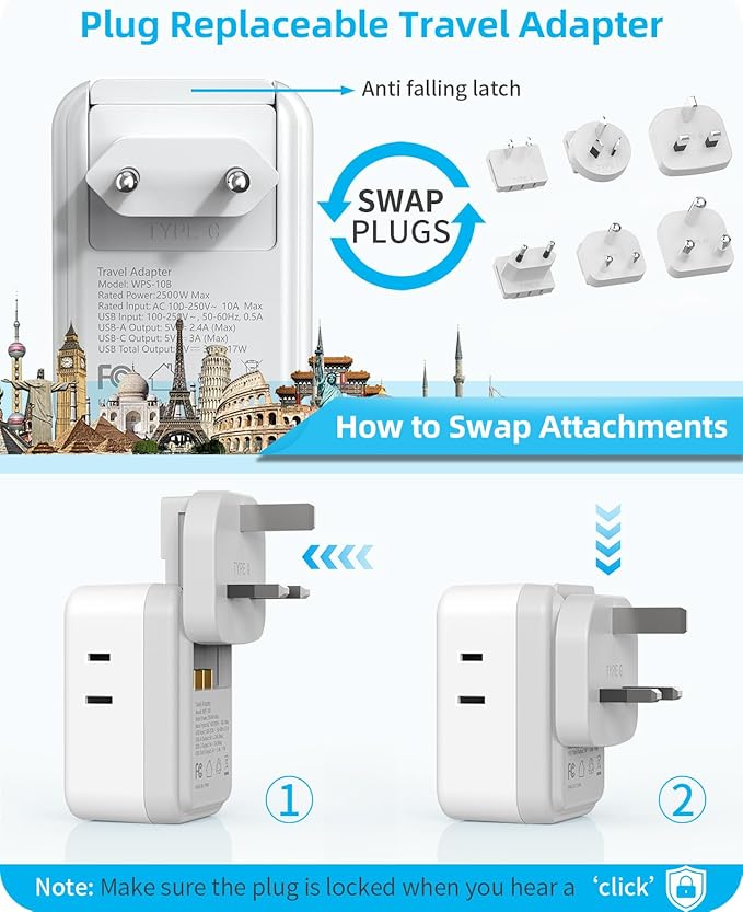 PAEWOK European Travel Plug Adapter Set, 8-in-1 Travel Adapter - Image 6