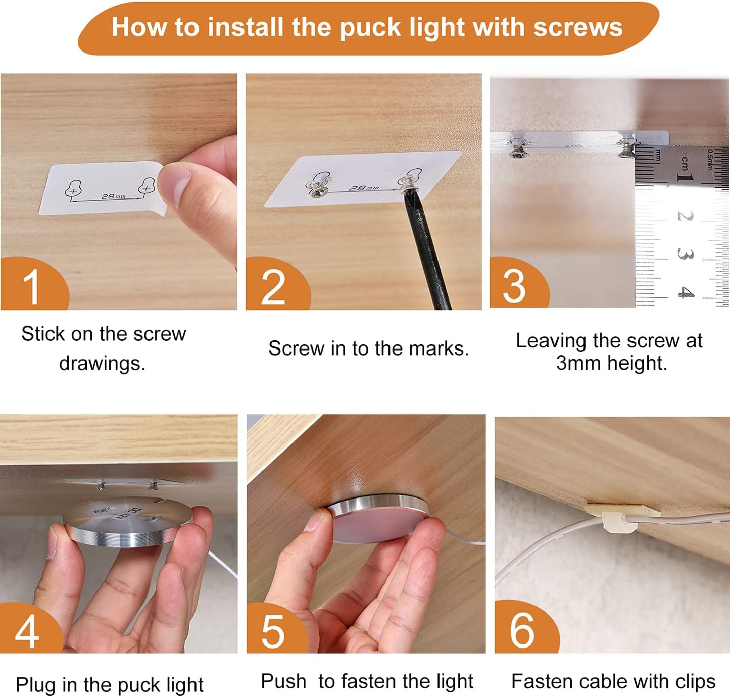 LABOREDUCER 12V Under Cabinet LED Puck Lighting Kit 2 Packs Slim Aluminum Puck Lights,Single Light Plug in Counter Light Fixture for Kitchen Cupboard Bookcase Display Shelf Lighting(Warm White, 2700K)
