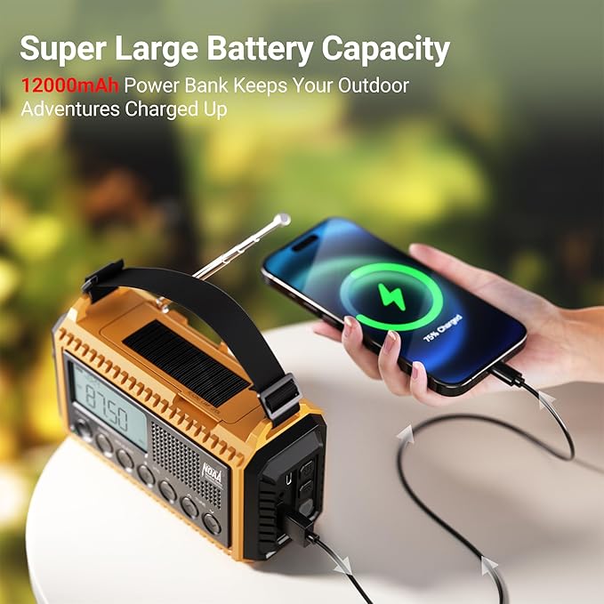 Mesqool 12000 Emergency Radio, Auto Digital Weather Radio NOAA/AM/FM/SW Battery - Image 3