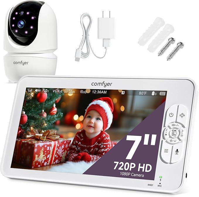 Comfyer Baby Monitor with Camera and Audio, 6000mAh Battery, VOX Mode, Auto by comfyer