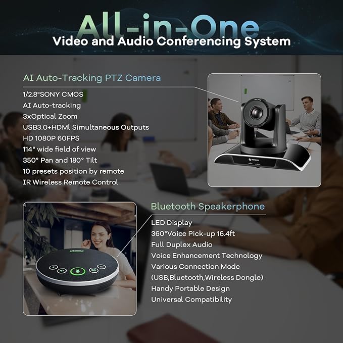 TONGVEO All-in-One Conference Room Video Camera System Al Auto-Tracking HD1080P - Image 2