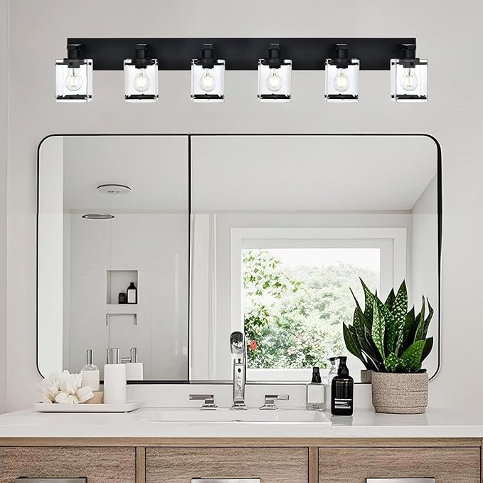 WINSHEN 6-Light Bathroom Light Fixture Black Finish, Modern Vanity Lighting - Image 3