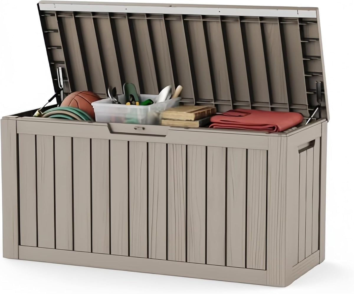 80 gallon deck box, waterproof resin outdoor storage, main product view