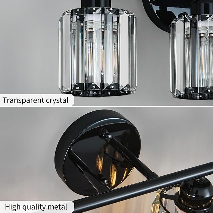 FDPBY Modern 2 Light Crystal Vanity Light, Plating Black Vertical Bathroom - Image 5