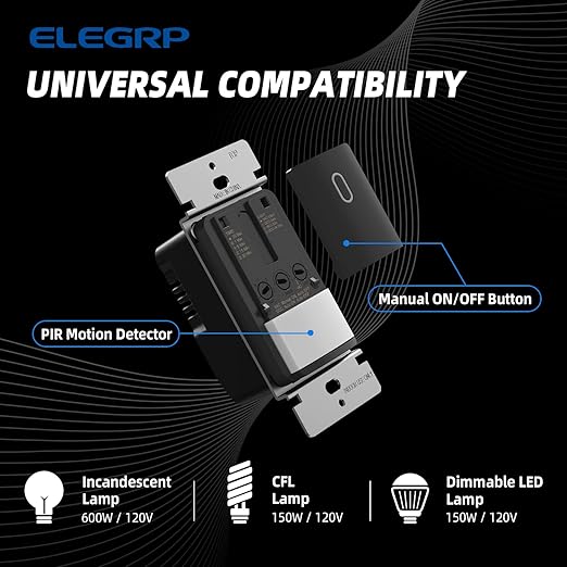 ELEGRP Occupancy Motion Sensor Light Switch, PIR Infrared Motion Activated Wall - Image 2