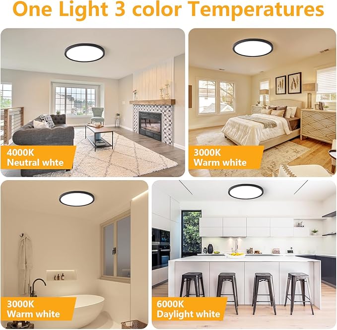 RLEDPZTX Led Flush Mount Ceiling Light, 9 Inch 18w 1860lm, 3000k/4000k/6000k - Image 2