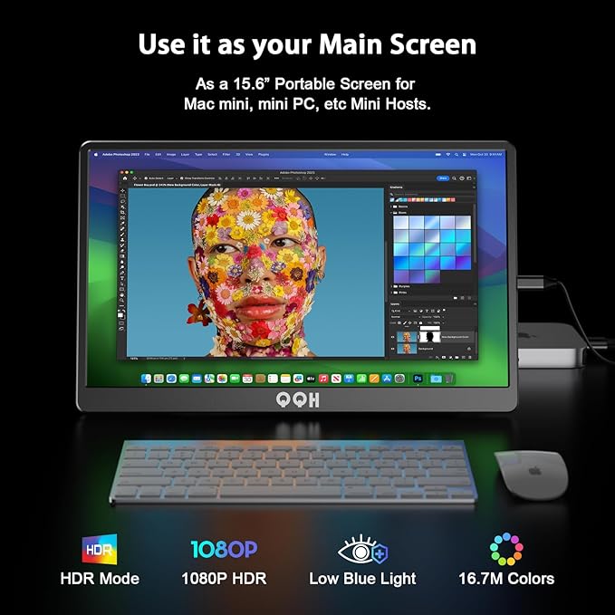 QQH Portable Monitor, 15.6" Portable Travel Monitor - Image 2