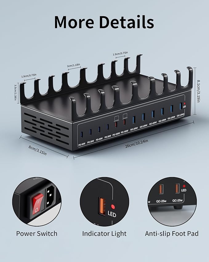 470W Charging Station for Multiple Devices, 12-Port USB C Charging Station - Image 8