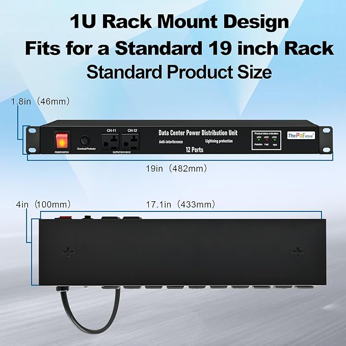 ThePoEstore 1U PDU Network Servers Surge Protector Power Distribution Unit - Image 5