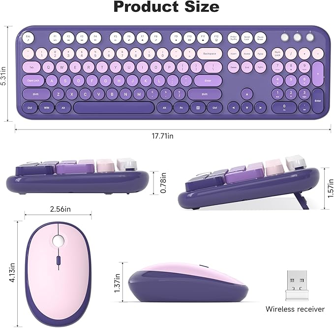 MOFII Wireless Keyboard and Mouse Combo, Full Size 2.4G Retro Round Computer - Image 7