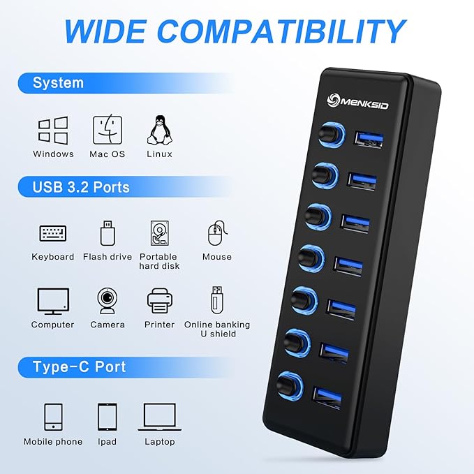 7-Port USB 3.2 Hub, Data USB Hub Splitter - Image 4