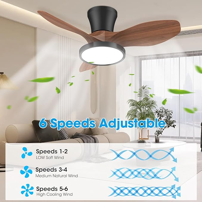 ocioc Quiet Ceiling Fan with LED Light DC motor 32 inch Large Air Volume Remote - Image 4