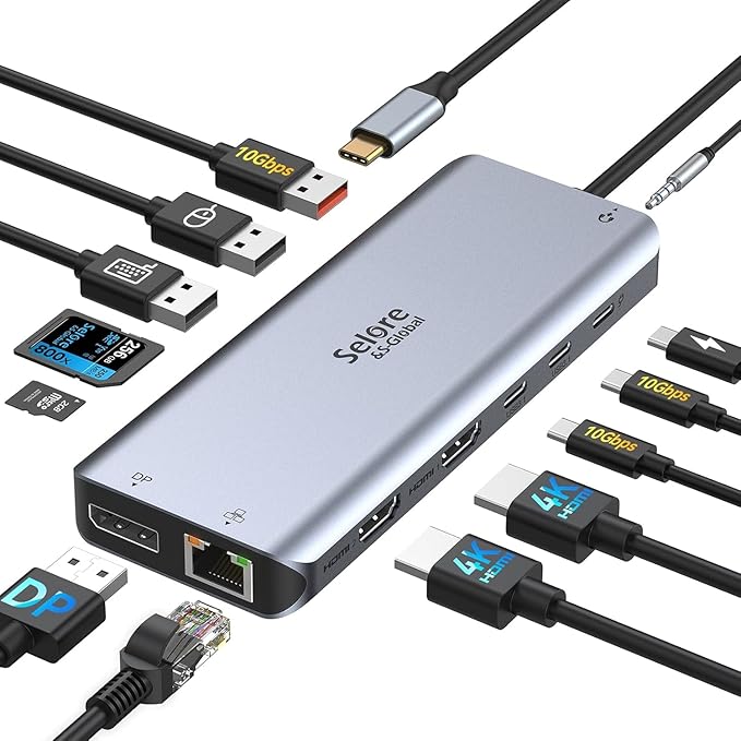 USB C Docking Station Dual Monitor, Selore 13-in-1 Triple Monitor by SeloreS-Global