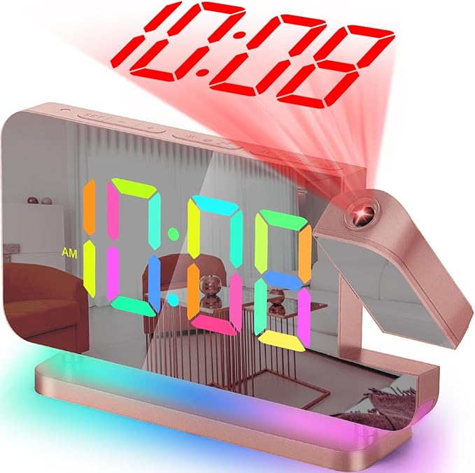 SZELAM Projection Alarm Clock, 7.4 in LED Mirror Digital Clocks Projection on by SZELAM