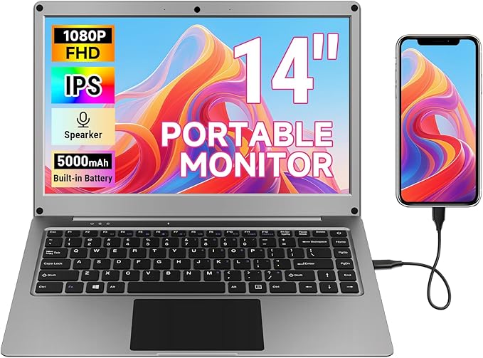 GrowCube Portable Monitor with Keyboard, 14inch 1080P FHD Lapdock Compatible by Unknown