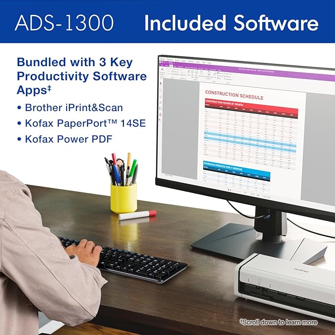 Brother ADS-1300 Compact Desktop Scanner | Scan Speeds of Up to 30ppm | Single - Image 7