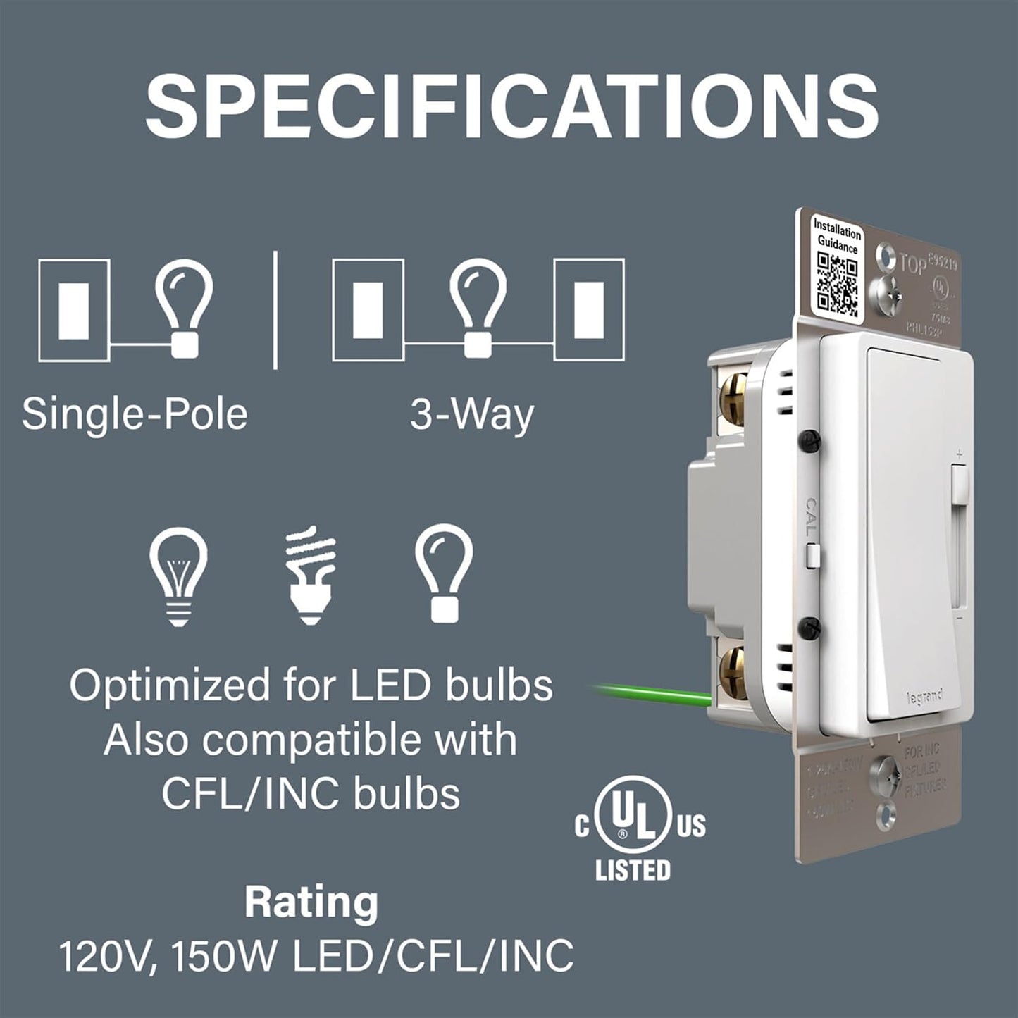 Legrand Radiant Ultimate Bathroom Bundle - Dimmer+Paddle Switch for Lights (150W), 4 Button Options Timer for Exhaust Fan, Matching 2 Gang Screwless Wall Plate, White