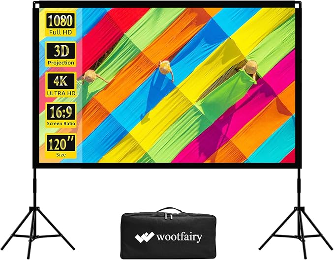 Projector Screen with Stand, Wootfairy 120 inch Portable and Foldable Indoor by wootfairy