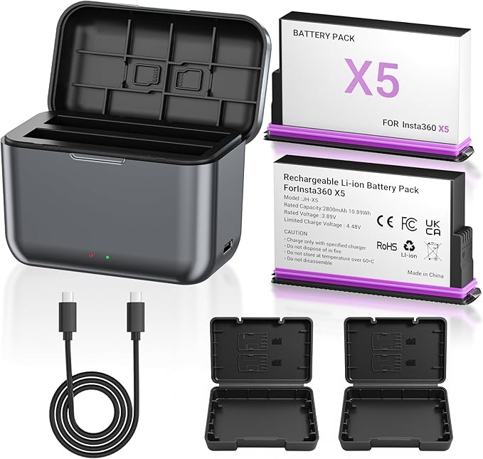 POWEROWL 2Pack for Insta 360 X5 Battery and Charger Kit, 2800mAh Batteries for by POWEROWL