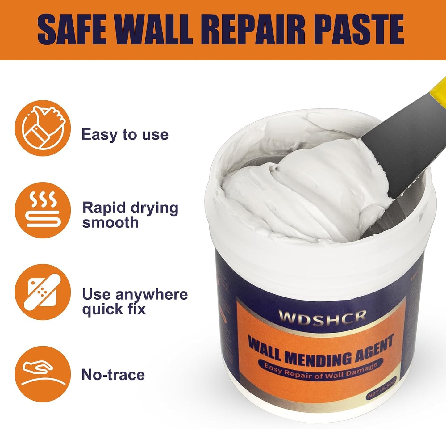 Drywall Repair Kit Drywall Hole Repair Patch Kits Wall Spackle Repair Paste with 8.5OZ White Wall Repair Putty with Scraper, Wall Surface Hole Fill Quick and Easy Solution (1Pack)