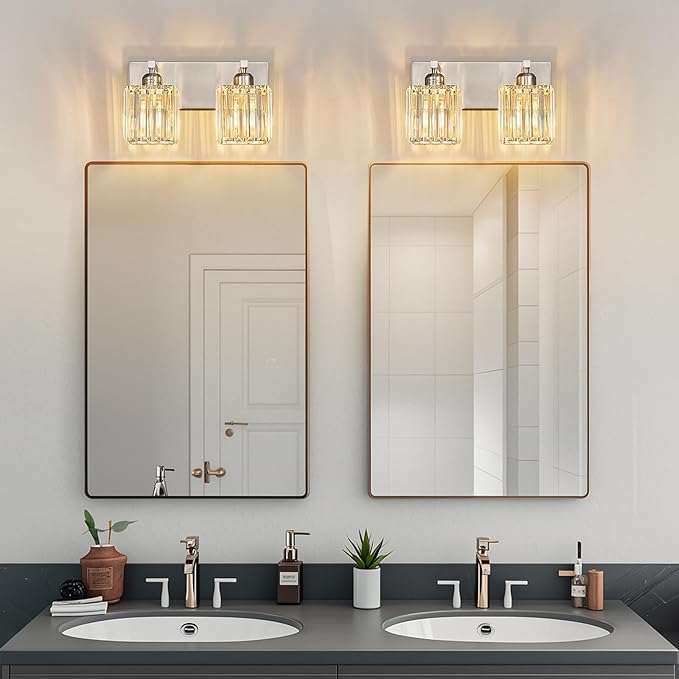 FDPBY Modern Vanity Light 2-Lights Brushed Nickel Vanity Light Crystal Bathroom - Image 2