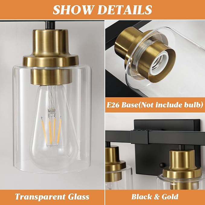 DIKAIDA Bathroom Vanity Light, 4-Light Black and Gold Bathroom Light Fixtures - Image 4