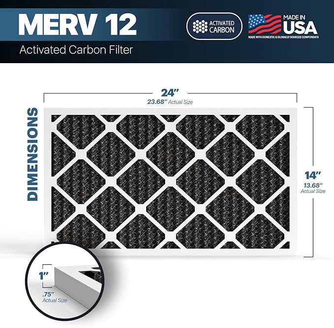 BNX TruFilter 14x24x1 MERV 12 Odor Defense AC Furnace Air Filter - Image 2