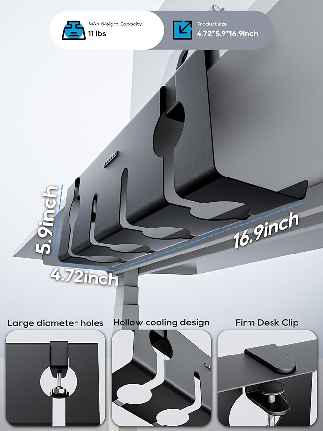 NODOCA No Drill Under Desk Cable Management Tray, Punch-Free Clamp on, Metal - Image 7