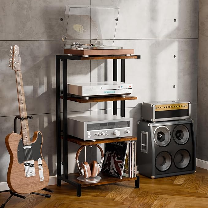 X-cosrack 16.5" Small 4-Tier AV Media Stand, Narrow Version Wooden Corner - Image 5