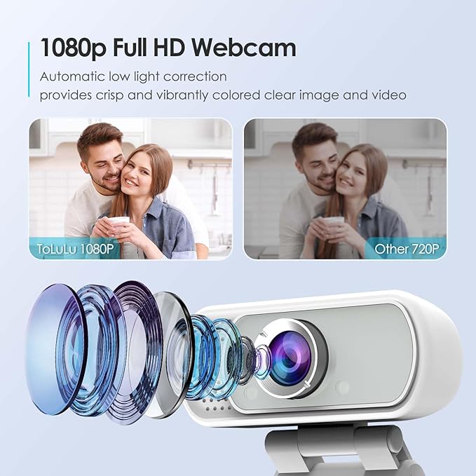 Webcam with Tripod Privacy Shutter: 1080P FHD Web Camera with Mic, Plug & Play - Image 4