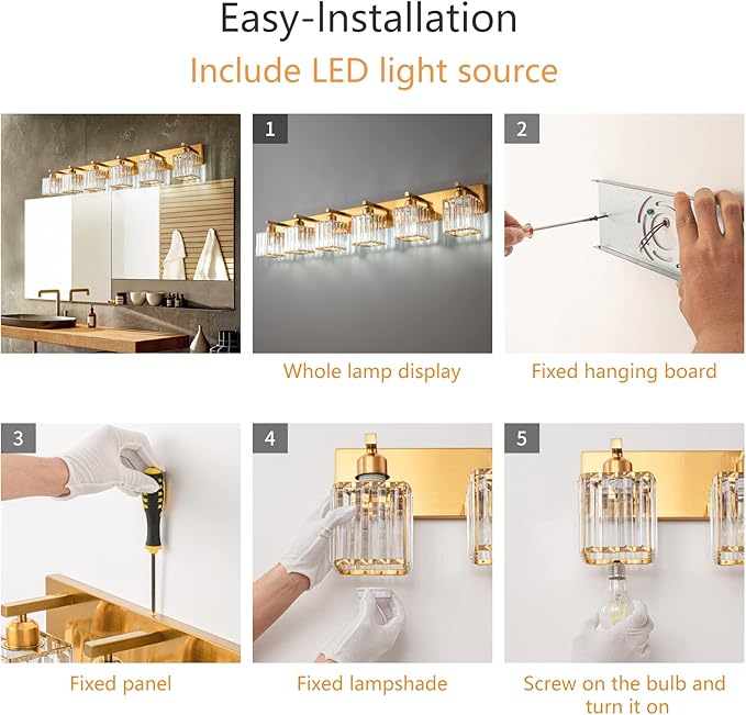 FDPBY Modern 6-Light Gold Brushed Brass Finish Crystal Wall Light - Image 6