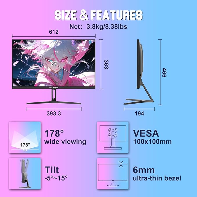 SANSUI Gaming Monitor 27" 1440p 260hz/240hz WQHD 2K - Image 8