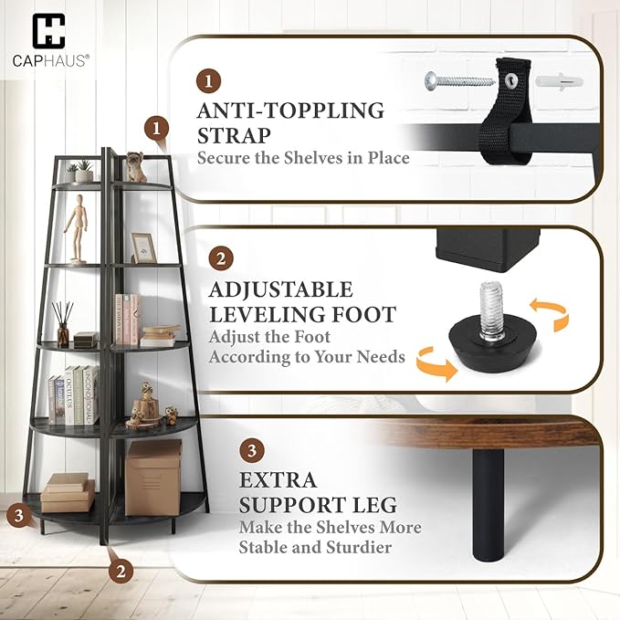 CAPHAUS Tall Corner Shelf Stand, 6-Tier Display Shelves, Ladder Corner Wood - Image 5