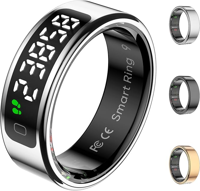 Smart Ring Health Tracker with Display Screen, Sleep Tracker with Heart Rate by Emerhome