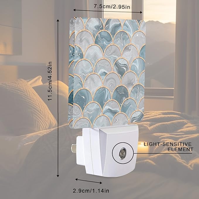 Smoaffly Mermaid Fish Scales Marble Night Light Plug-in LED Nightlights Auto - Image 4